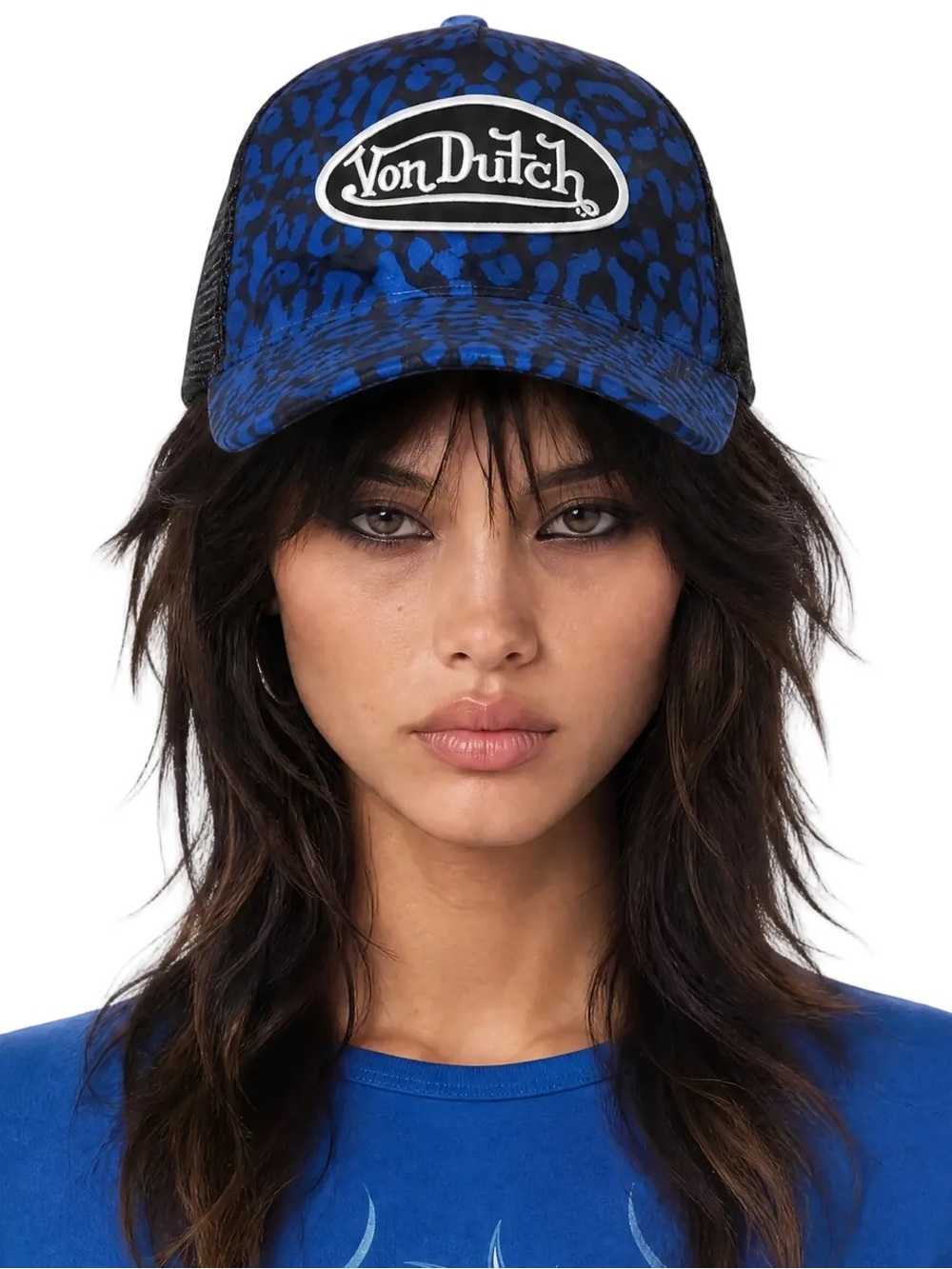Von Dutch Blue Cheetah Velvet Trucker Hat NWT